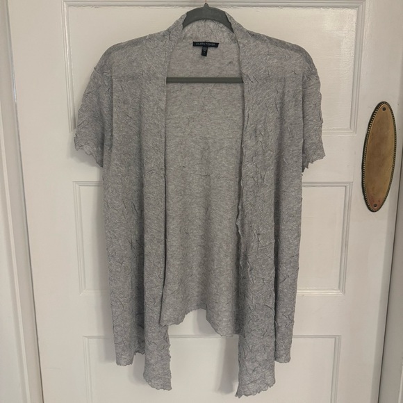 Eileen Fisher Short Sleeve Open Front Crinkle Cardigan Sweater - Gray, Size L - Picture 1 of 7